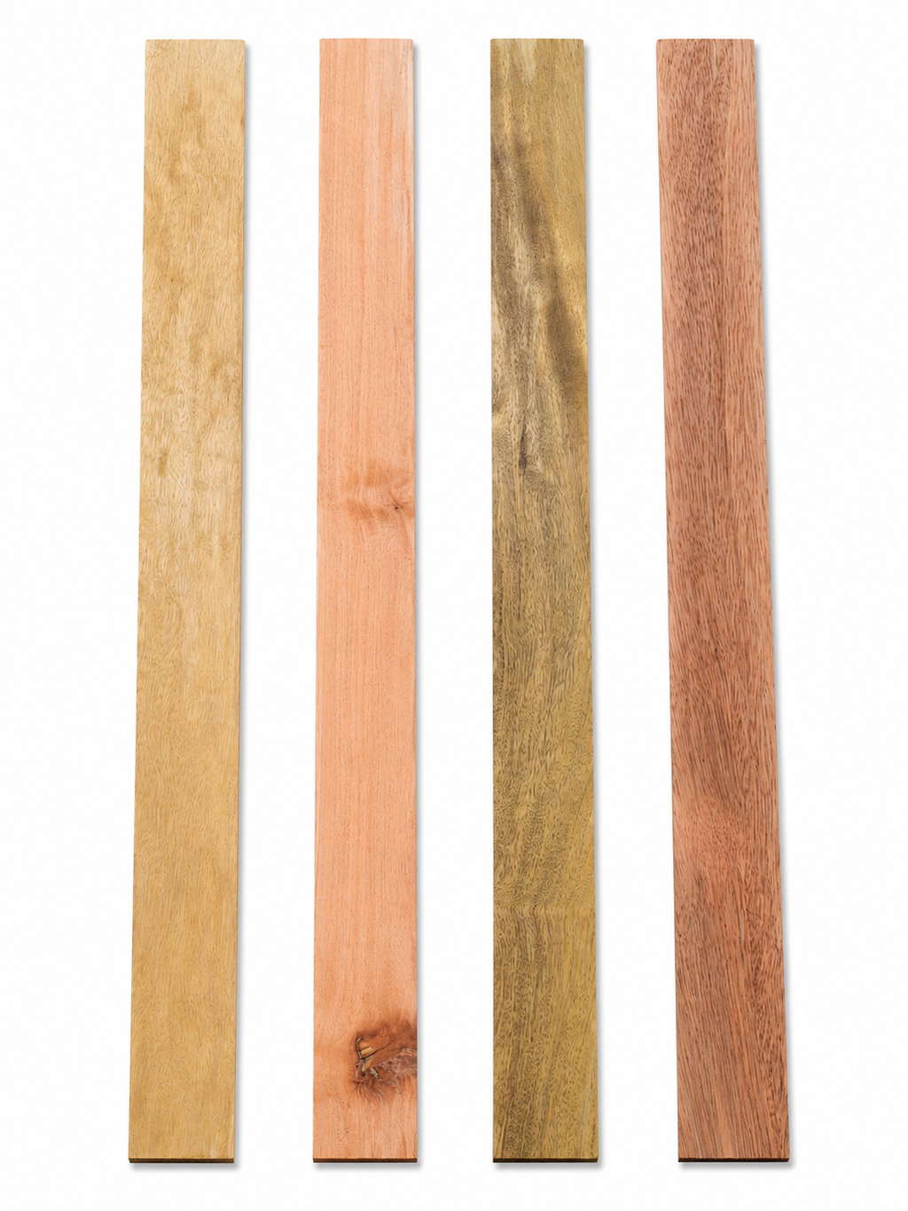 Lot #39, four long exotic hardwood boards with distinct natural color variation