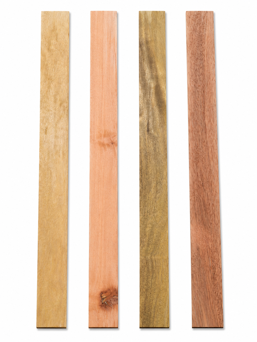 Lot #39, four long exotic hardwood boards with distinct natural color variation