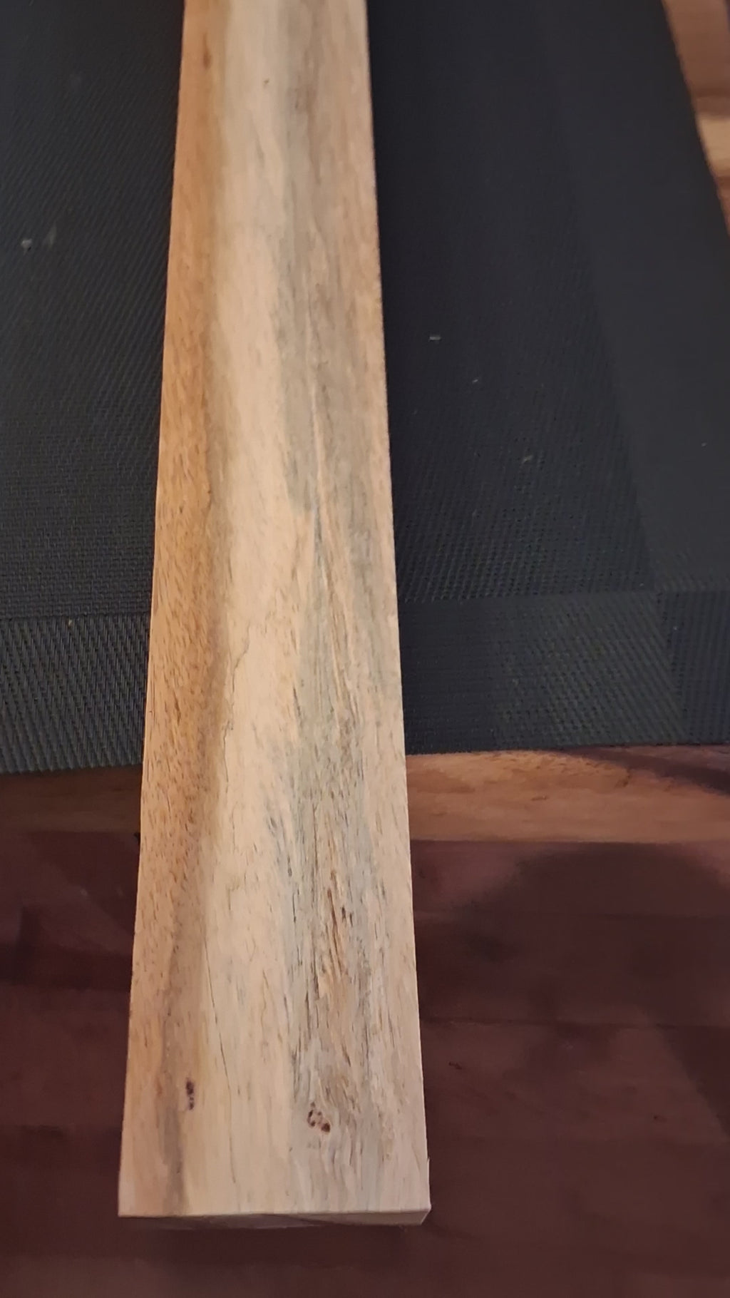 Exotic Wood Board – Golden-Brown & Dark Mineral Streaks – 34¾" × 2⅜" × 1⅜" – product video